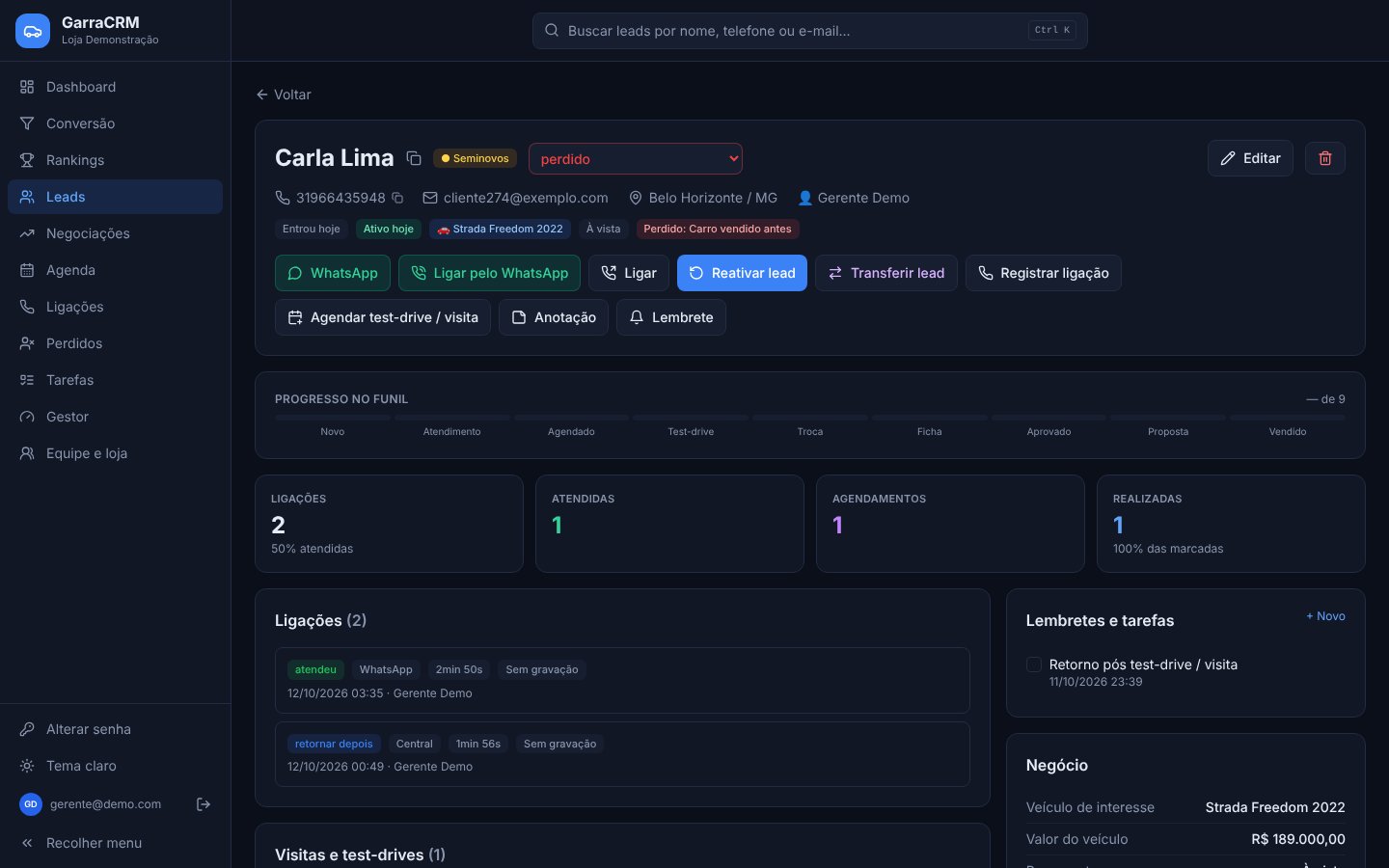 Ficha do cliente com veículo, troca e financiamento